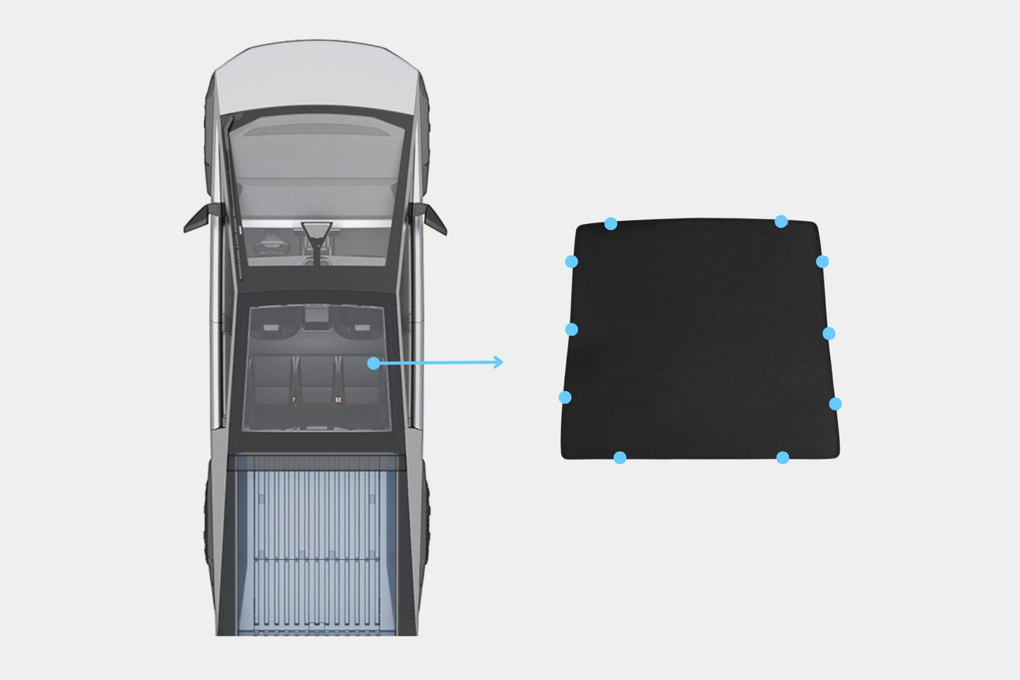 Glazen Dak Zonnescherm voor Tesla Cybertruck – Maximale UV-bescherming